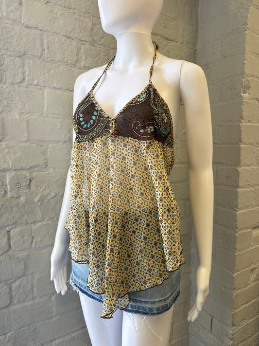 Denny Rose Halter Top with Paisley and Geometric Print