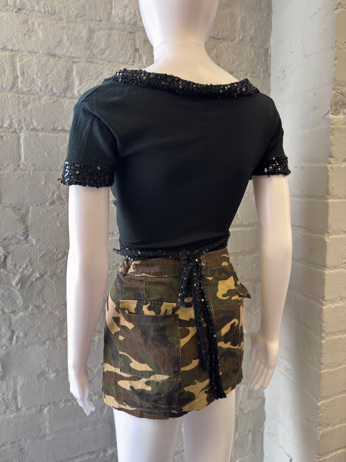 Black Sequin Trim Wrap Crop Top