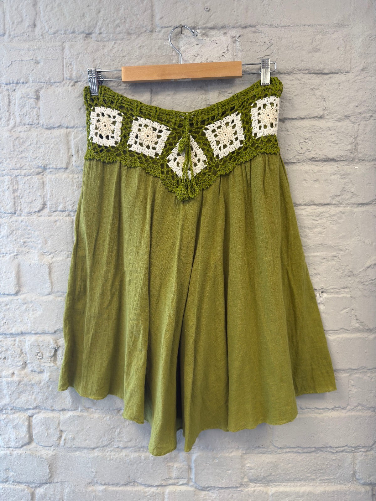 Green Crochet Waist Boho Skirt