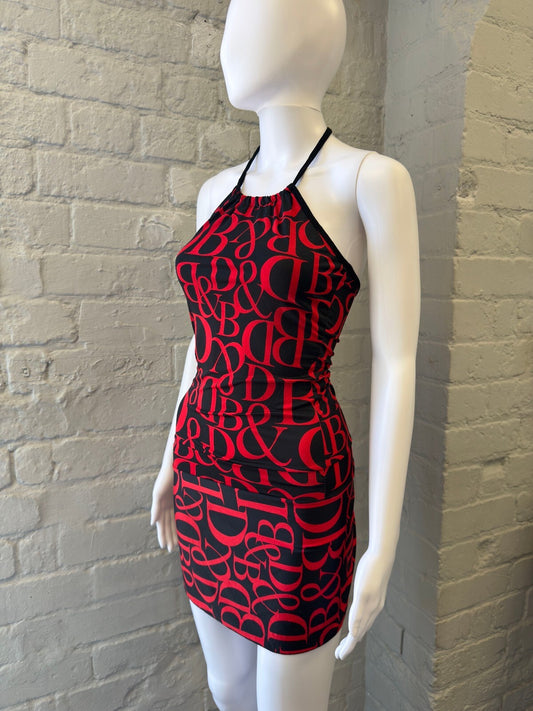 Black and Red Halter Neck Bodycon Mini Dress