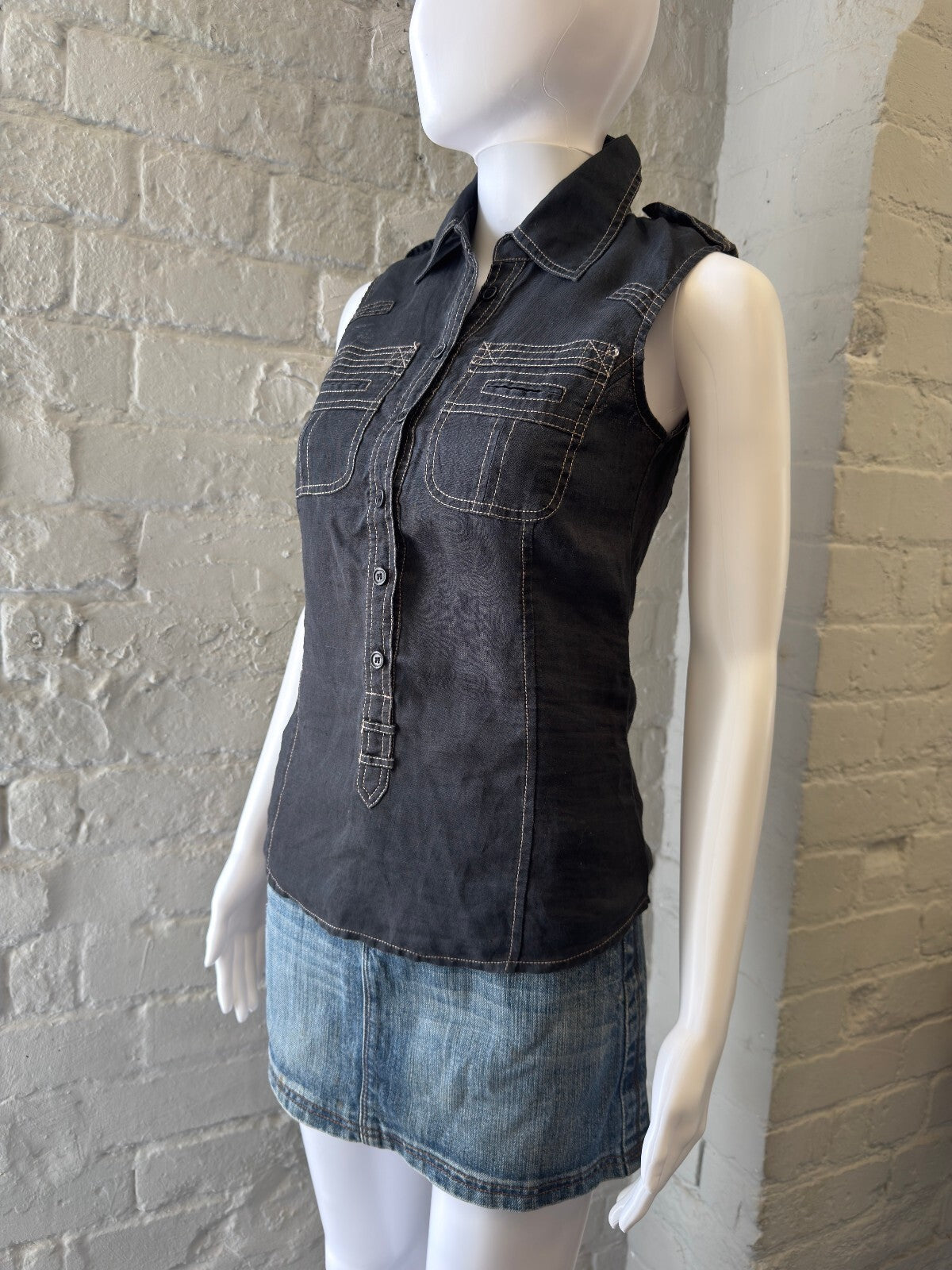 Black 90s Button-Up Shirt Tank