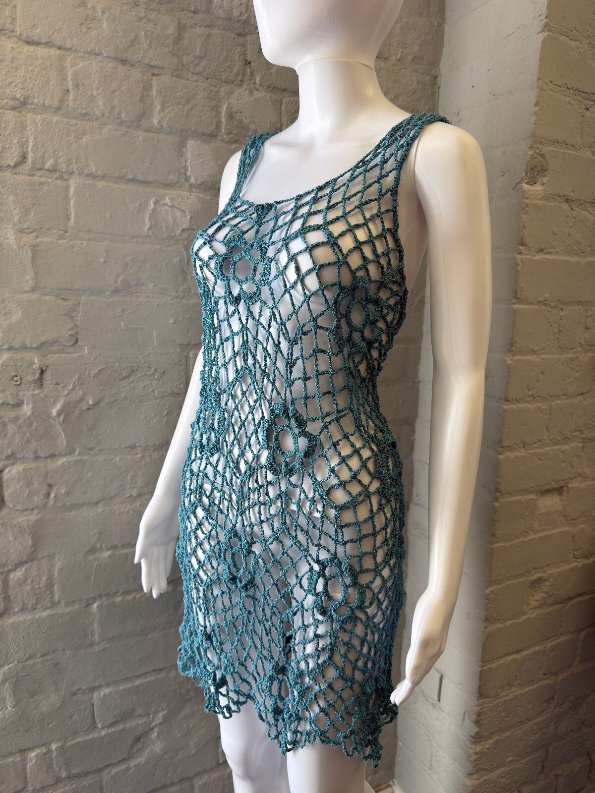 Crocheted Blue Floral Mesh Dress