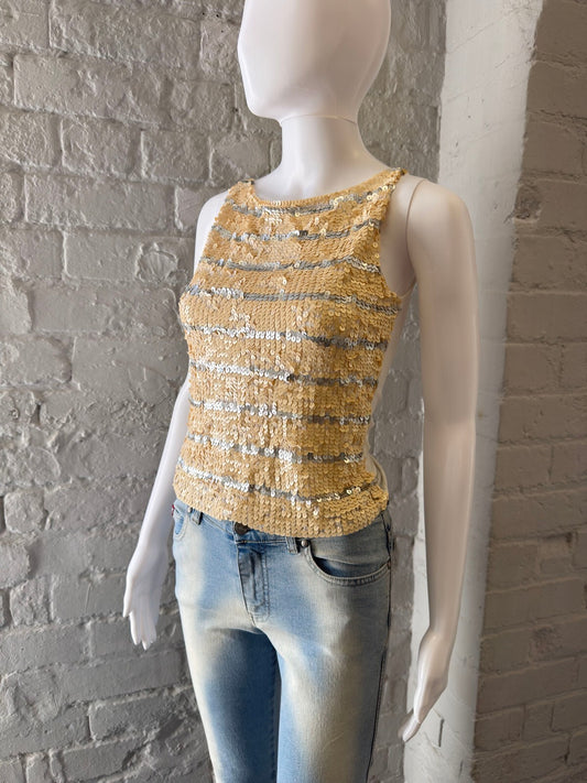 Italian Sequin Cream and Silver Embellished Tank Top