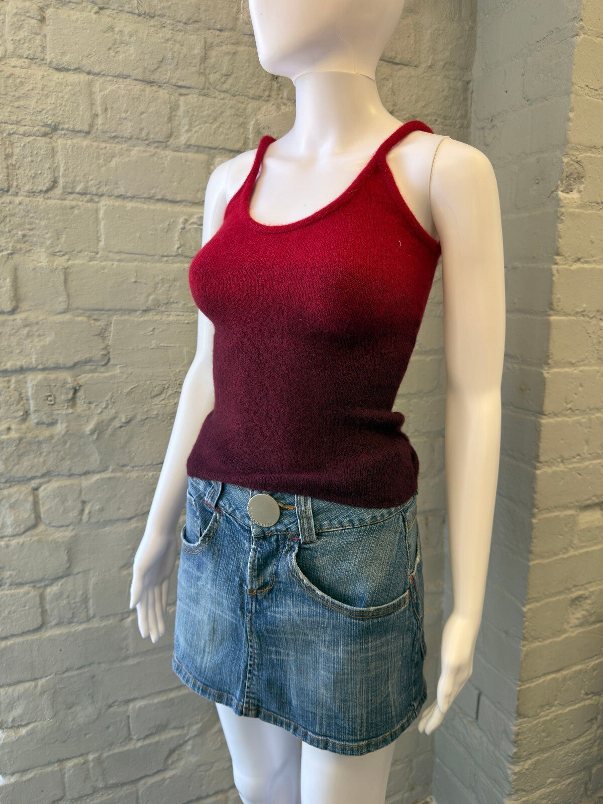 Red to Burgundy Ombre Knit Tank Top