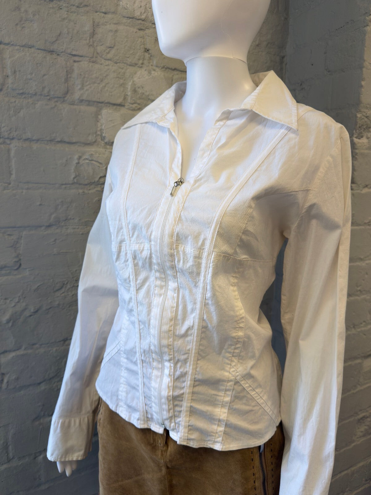 Motivi White Fitted Zip-Up Shirt