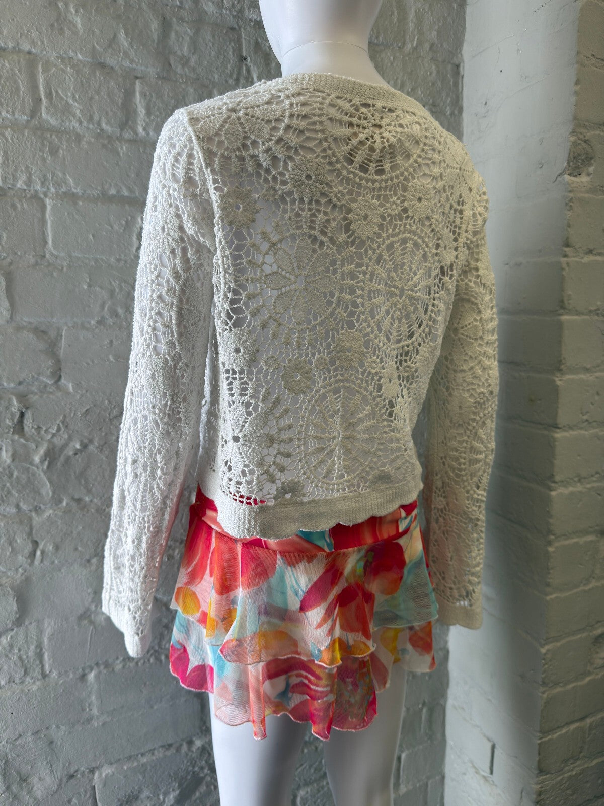 Amo & Roma Cream Crochet Knit Button-Up Cardigan