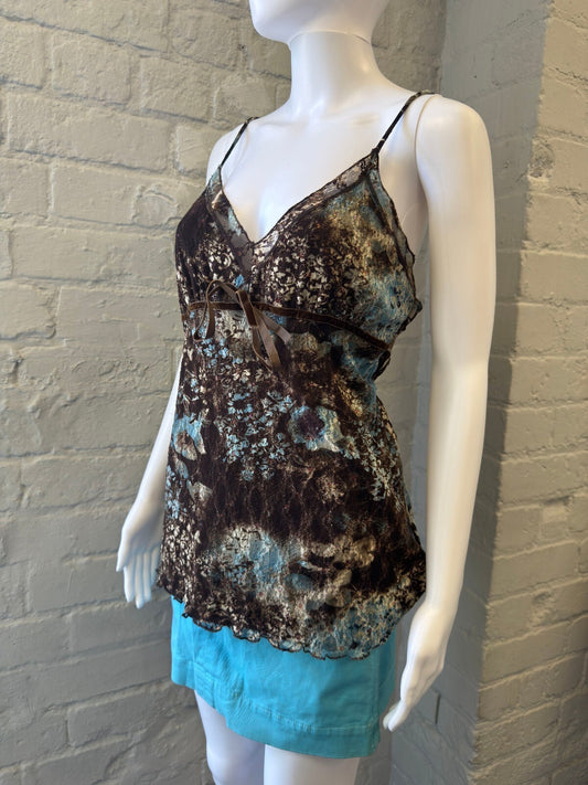 Brown and Blue Floral Lace Cami TOP
