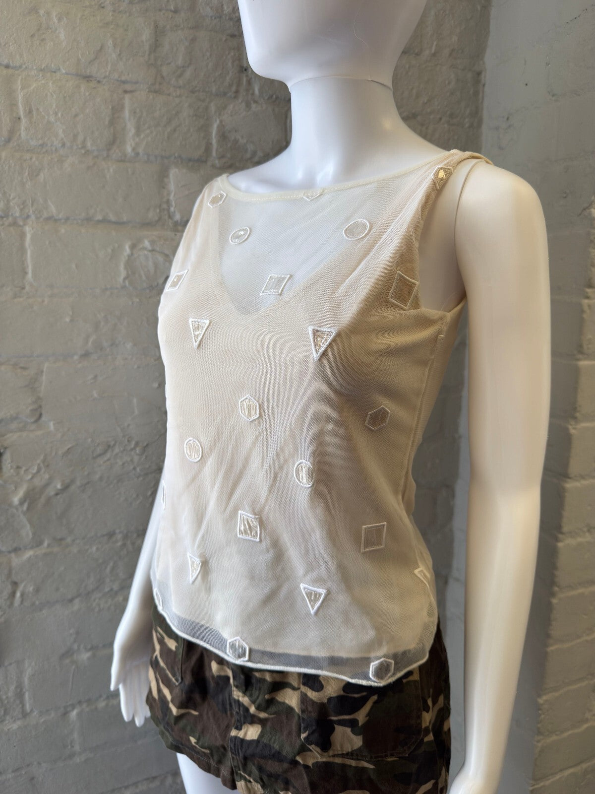 Cream Sheer Embroidered Vest Top