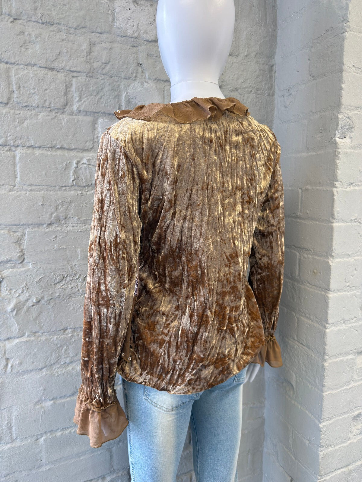 Fairy Brown Velvet and Chiffon Ruffle Top with Sequin Details