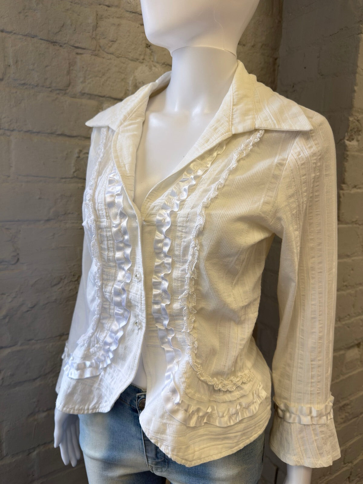White Ruffled Button-Up Shirt