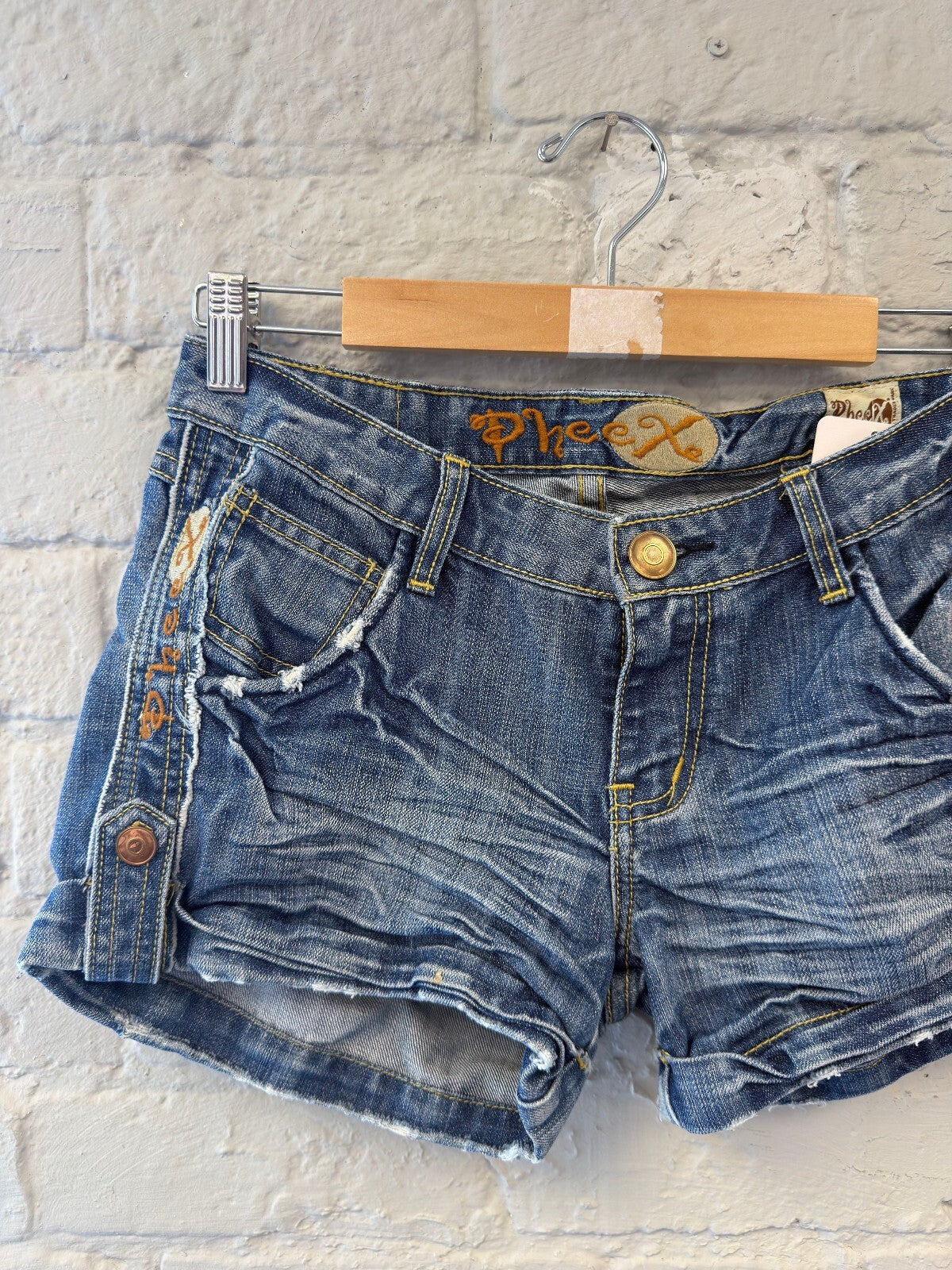 Pheex Blue Denim Shorts with Embroidered Side Detail
