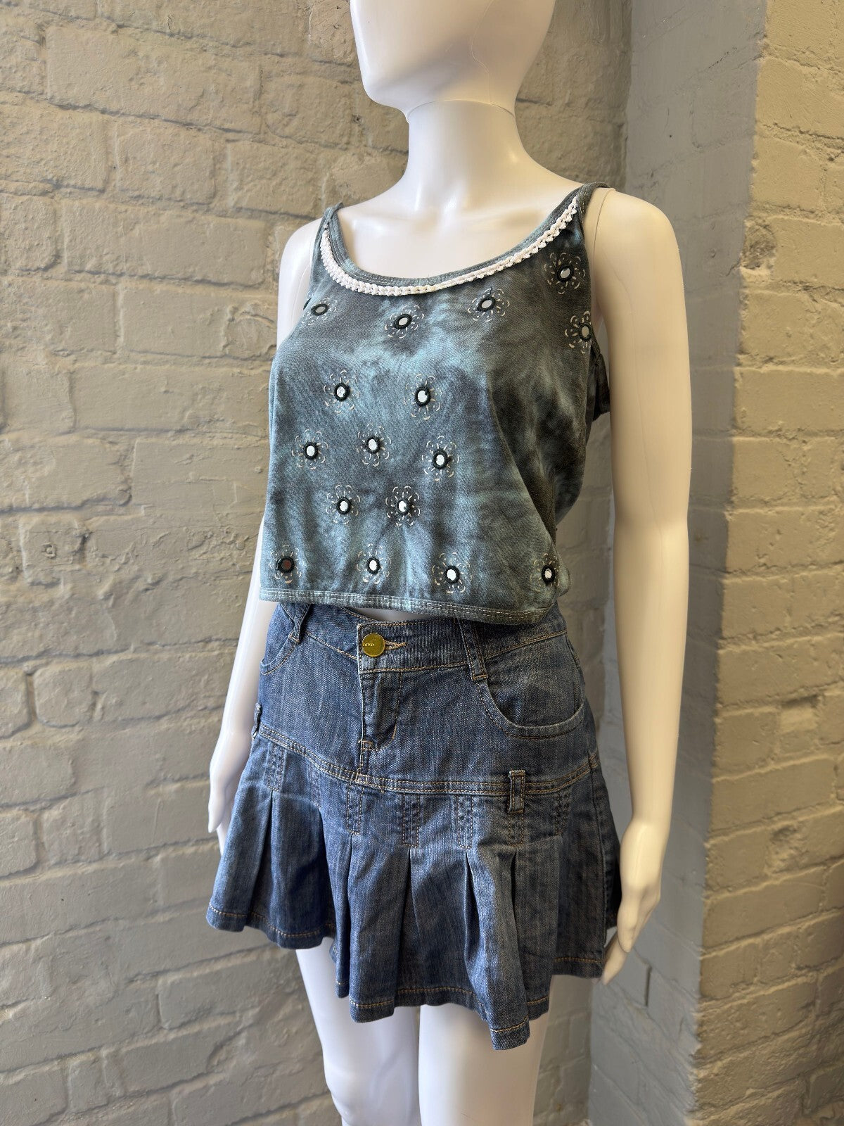 Tie-Dye Floral Embroidered Crop Top