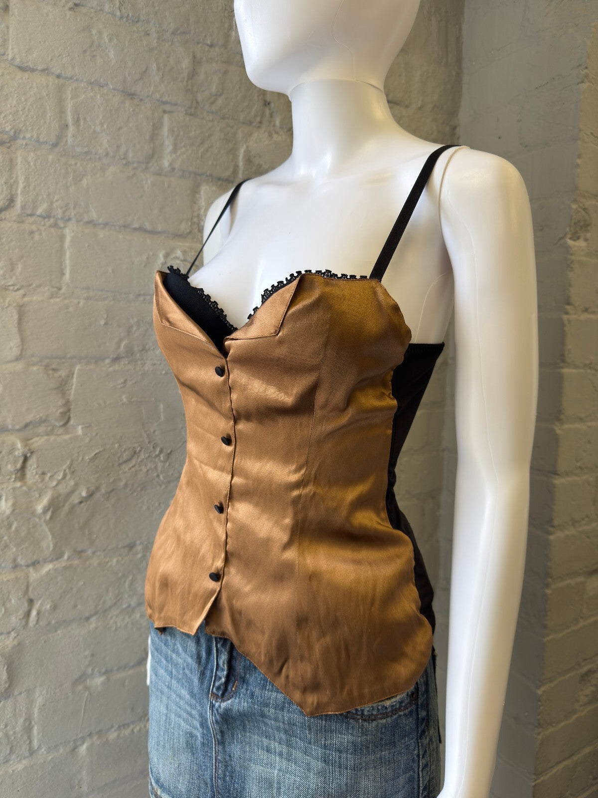 Intimissimi Brown Satin and Black Corset Top