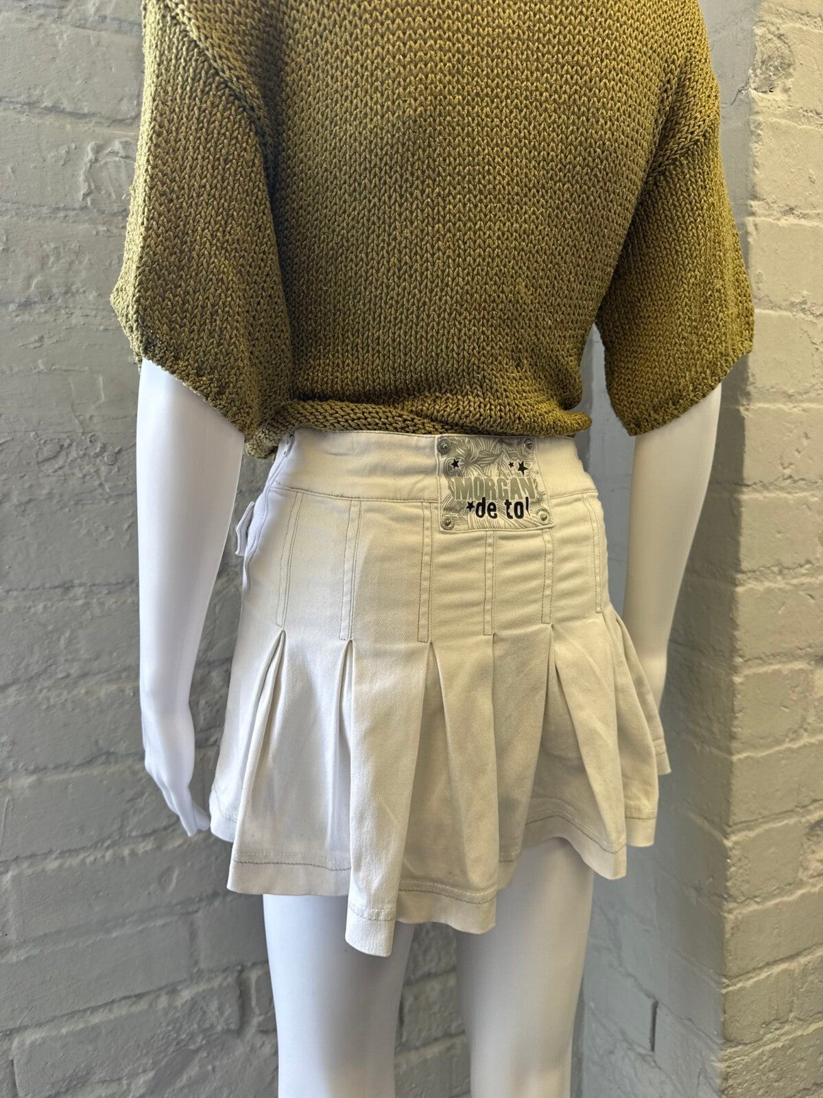 Morgan de Toi White Pleated Mini Skirt