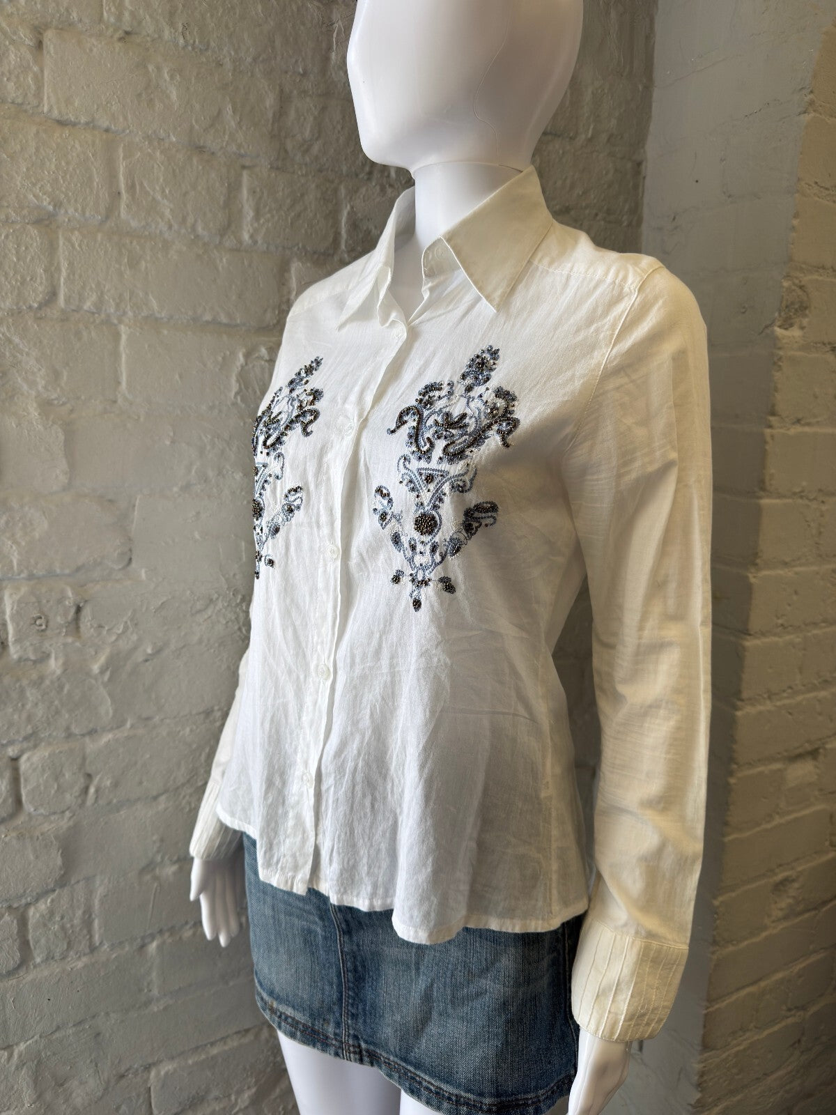 White Embroidered Button-Up Shirt