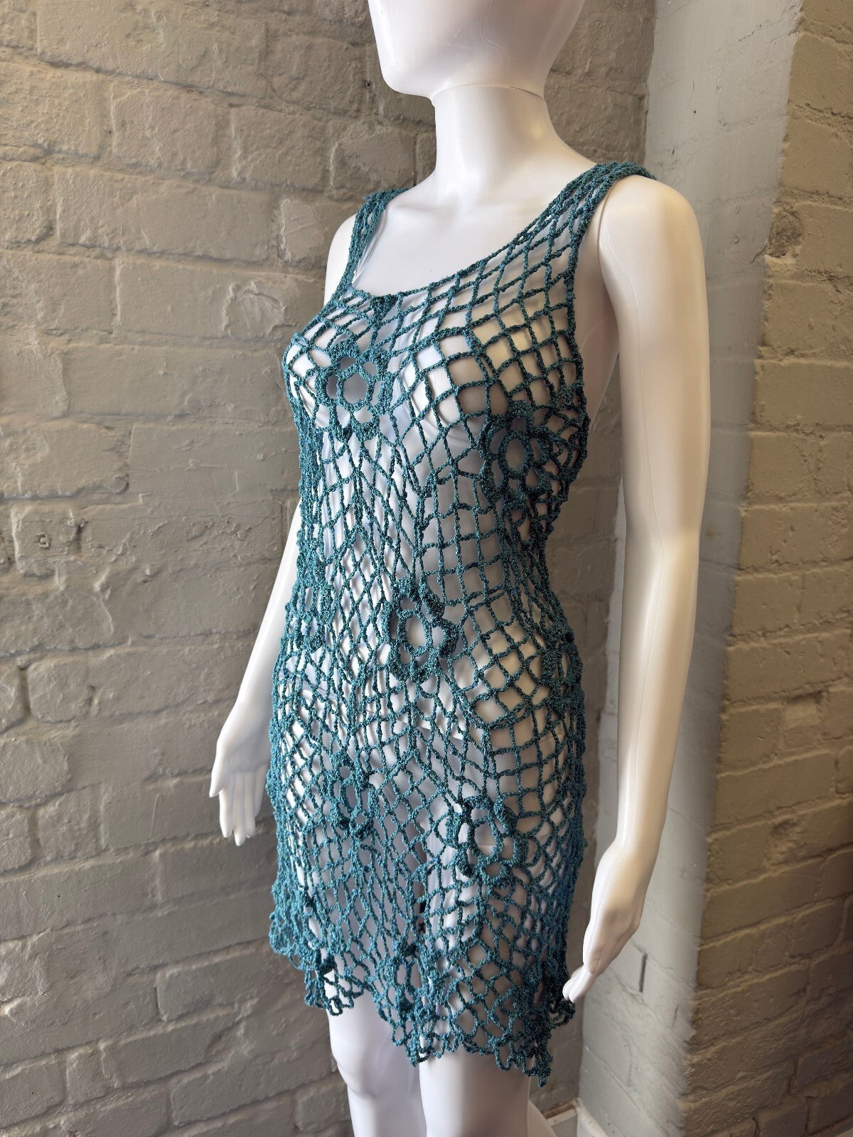 Crocheted Blue Floral Mesh Dress