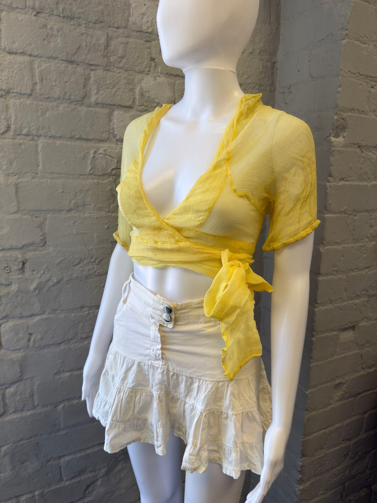 Yellow Silk Sheer Wrap Crop Top