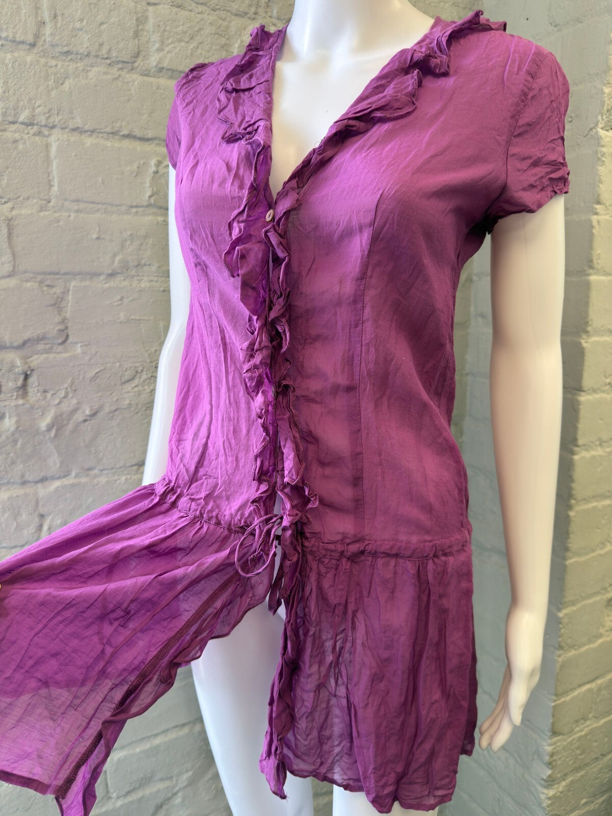 Purple Ruffle Trim Short Sleeve Dress