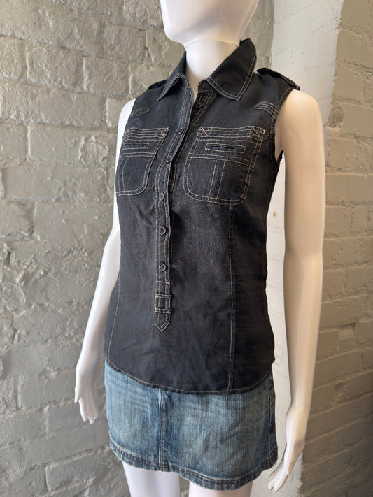 Black 90s Button-Up Shirt Tank