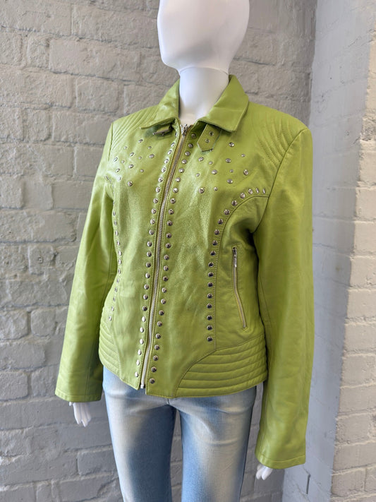 Lime Green Leather Studded Jacket