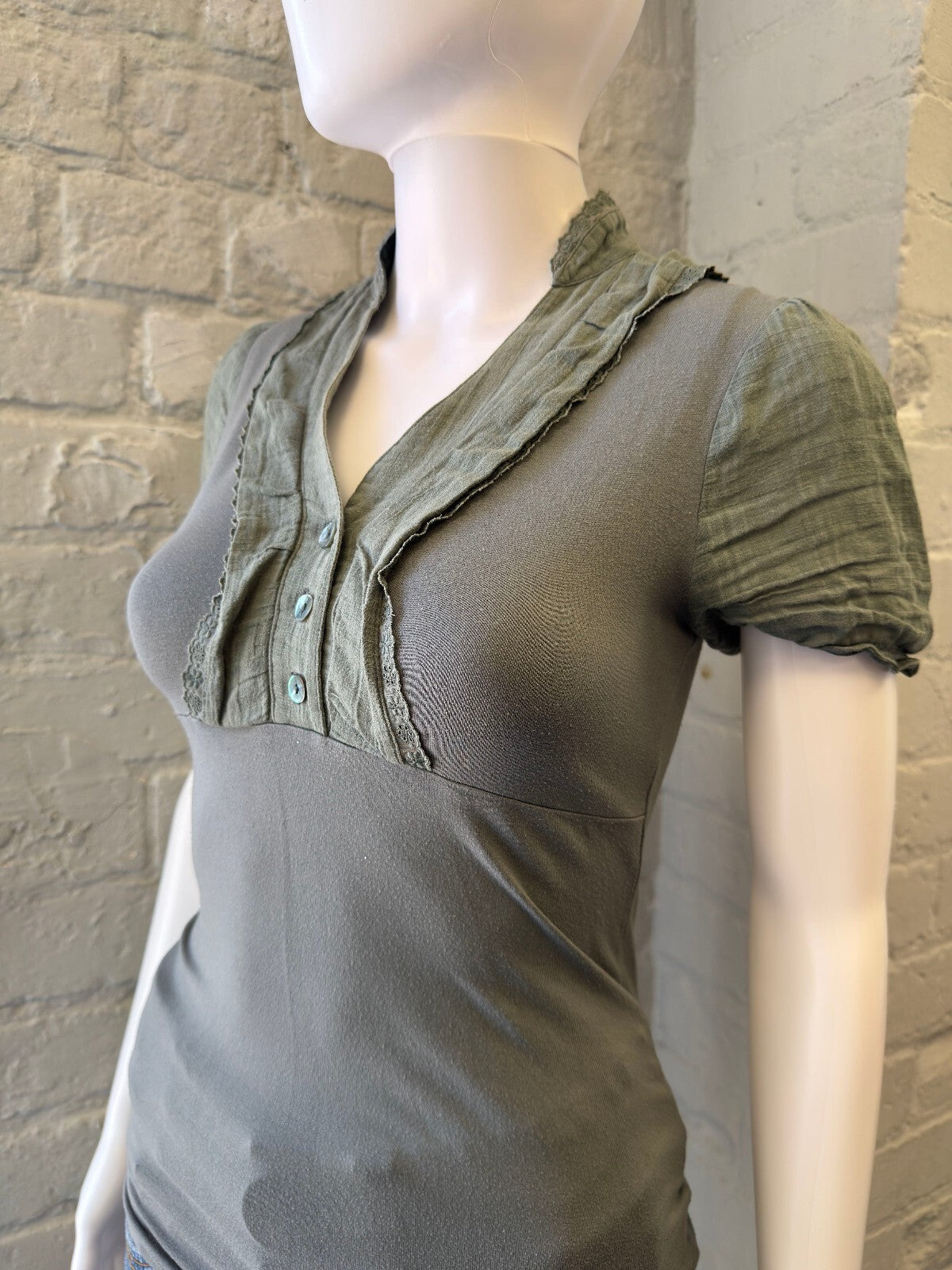 Intimissimi Olive Green Top with Puff Sleeves