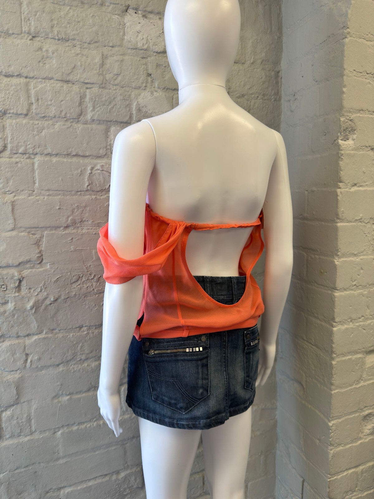 Coral One-Shoulder Embroidered Top with Sequin Detail