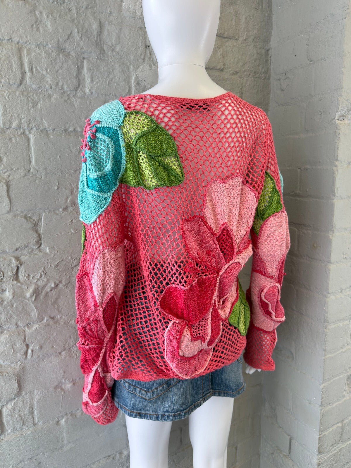 Pink Handmade Crochet Floral Cardigan