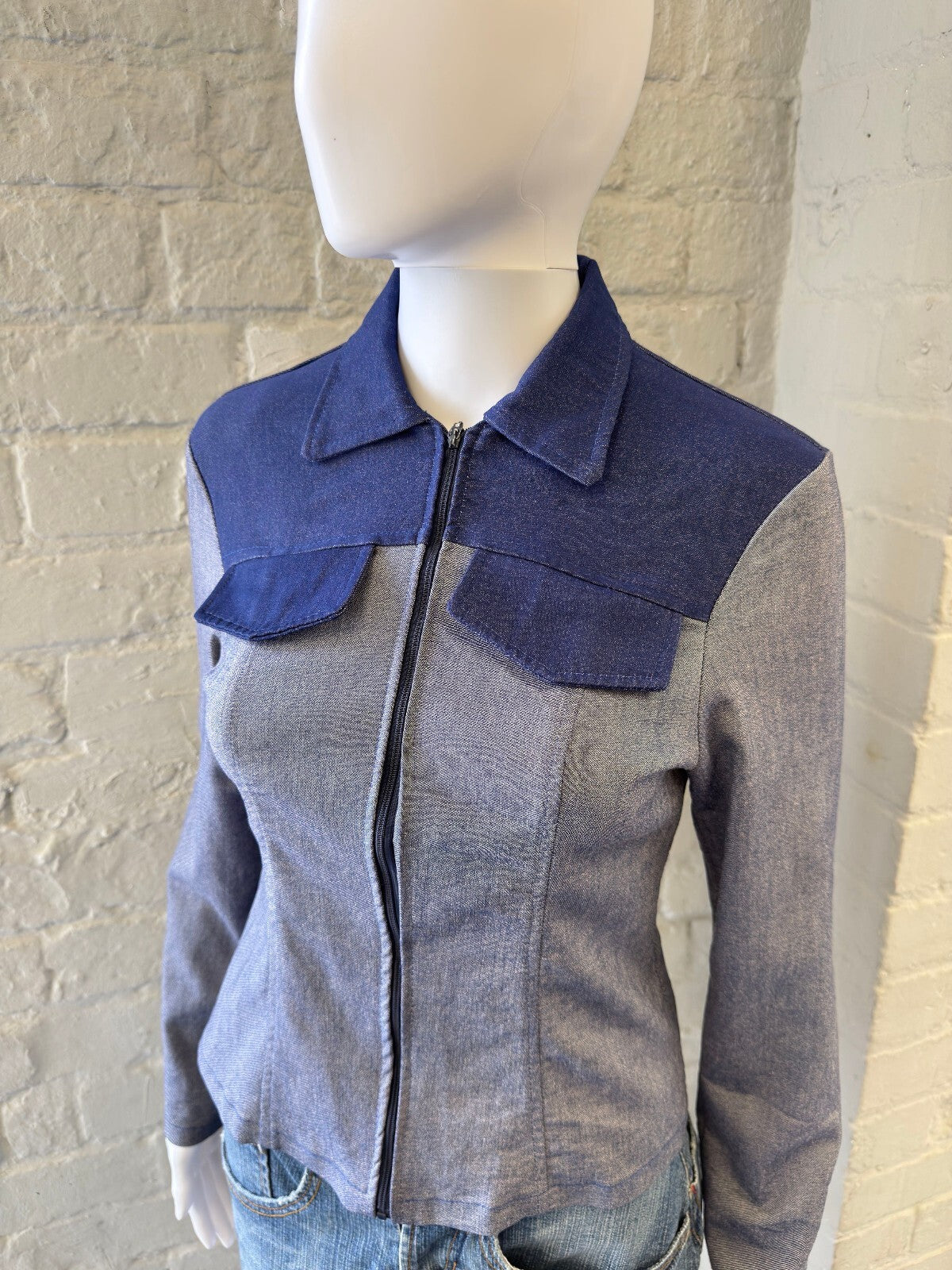 Two-Tone Blue and Gray Zip-Up Jacket