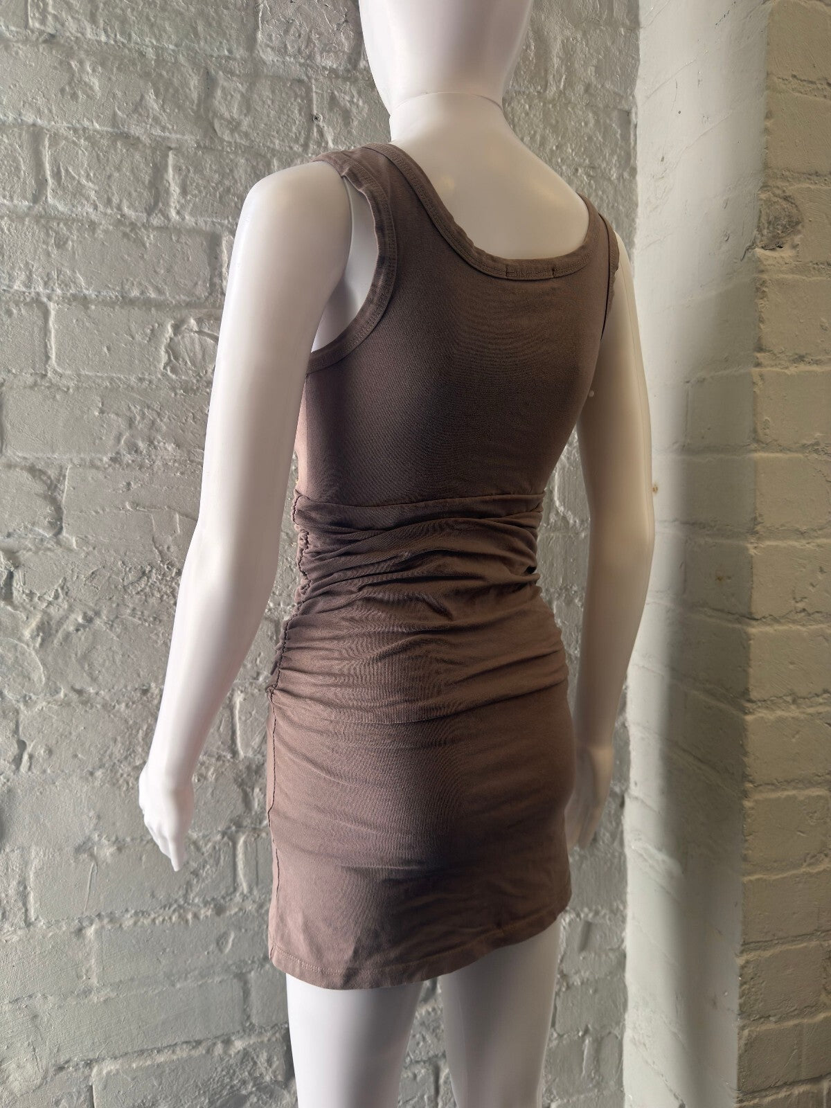 Sleeveless Ruched Mini Dress in Brown