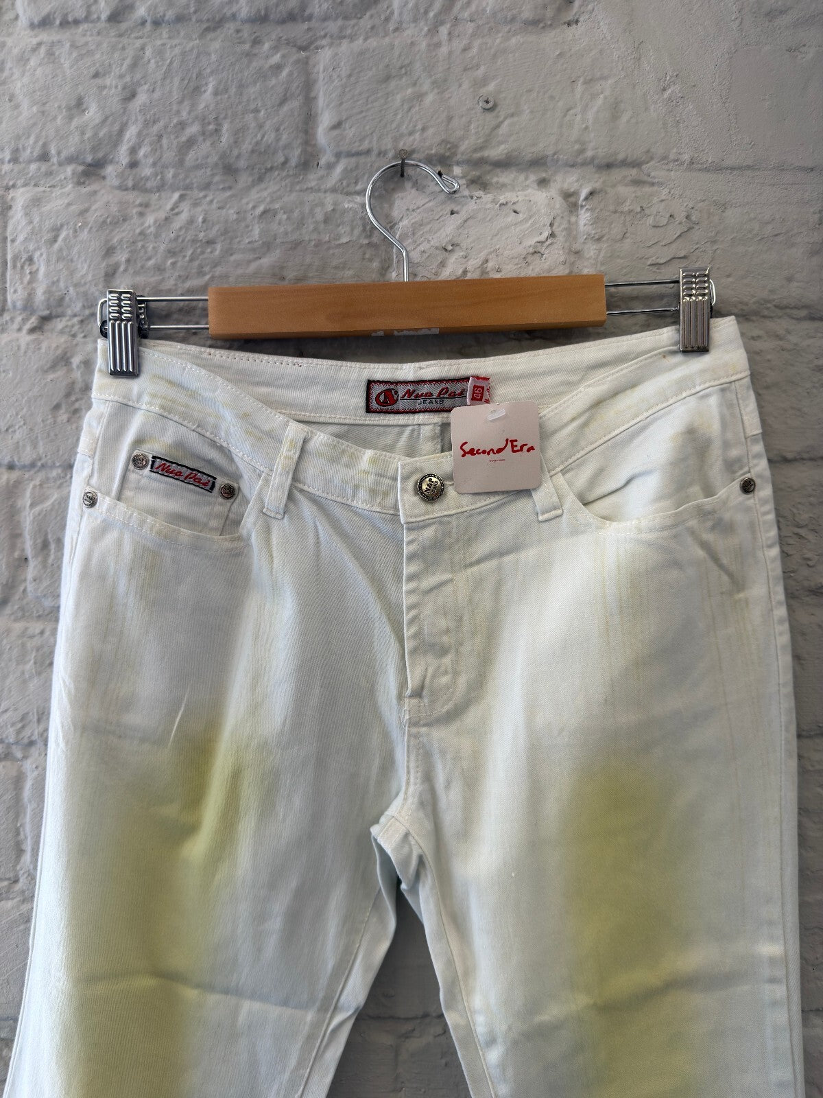 2000s Y2K White Jeans with Yellow Dye