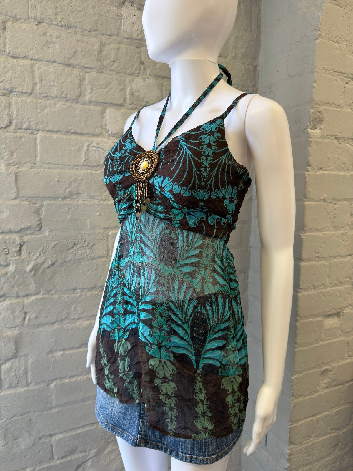 BAY Brown and Turquoise Halter Neck