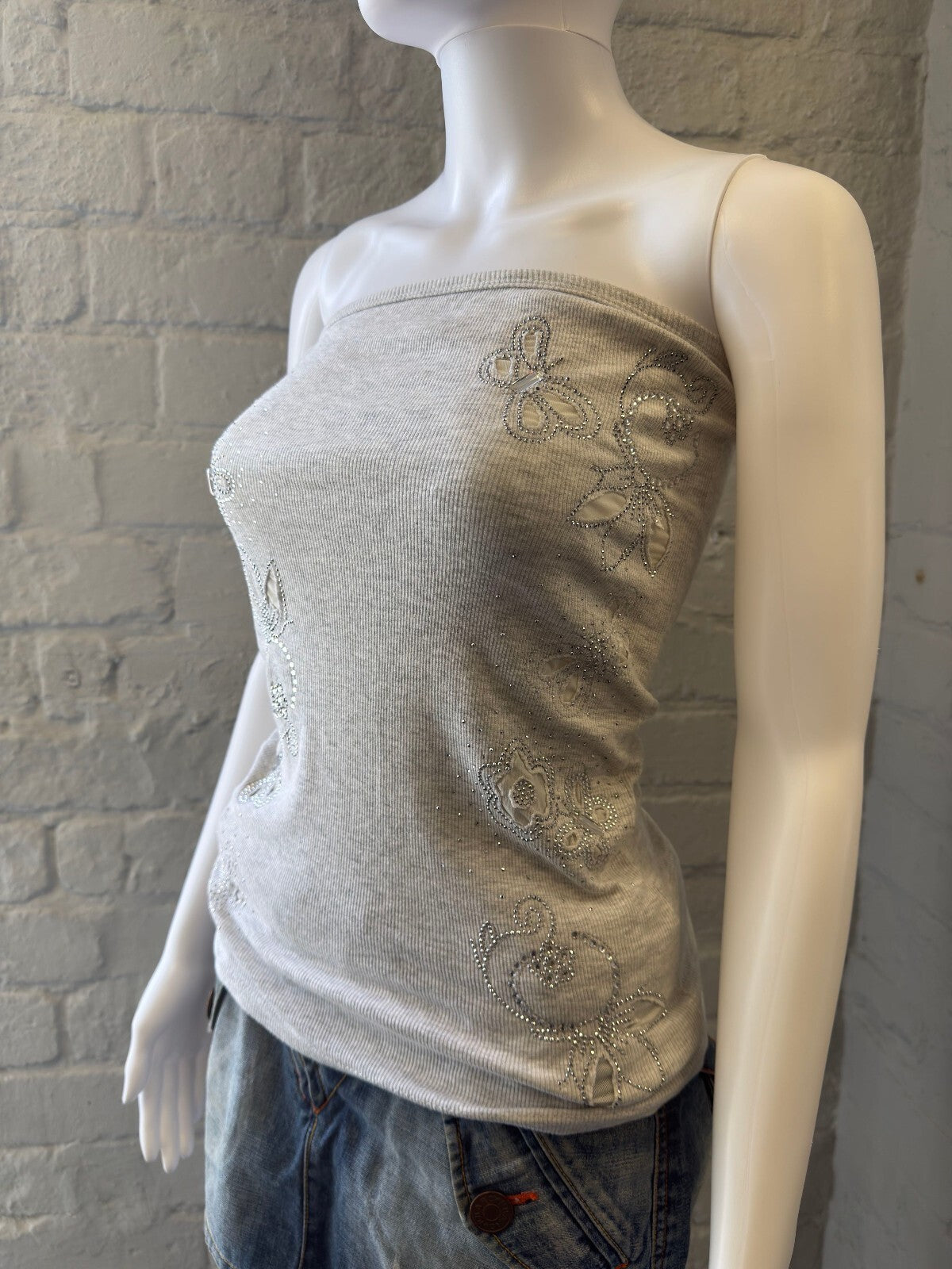 Grey Embroidered Tube Top