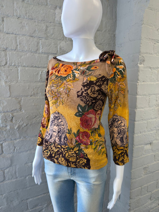 Derhy Autumn Print 3/4 Sleeve Top