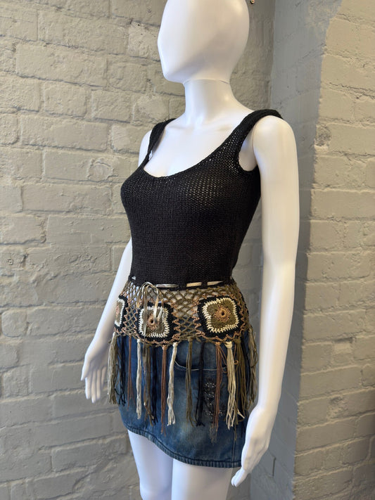 Boho Black Crochet Knit Tank Top