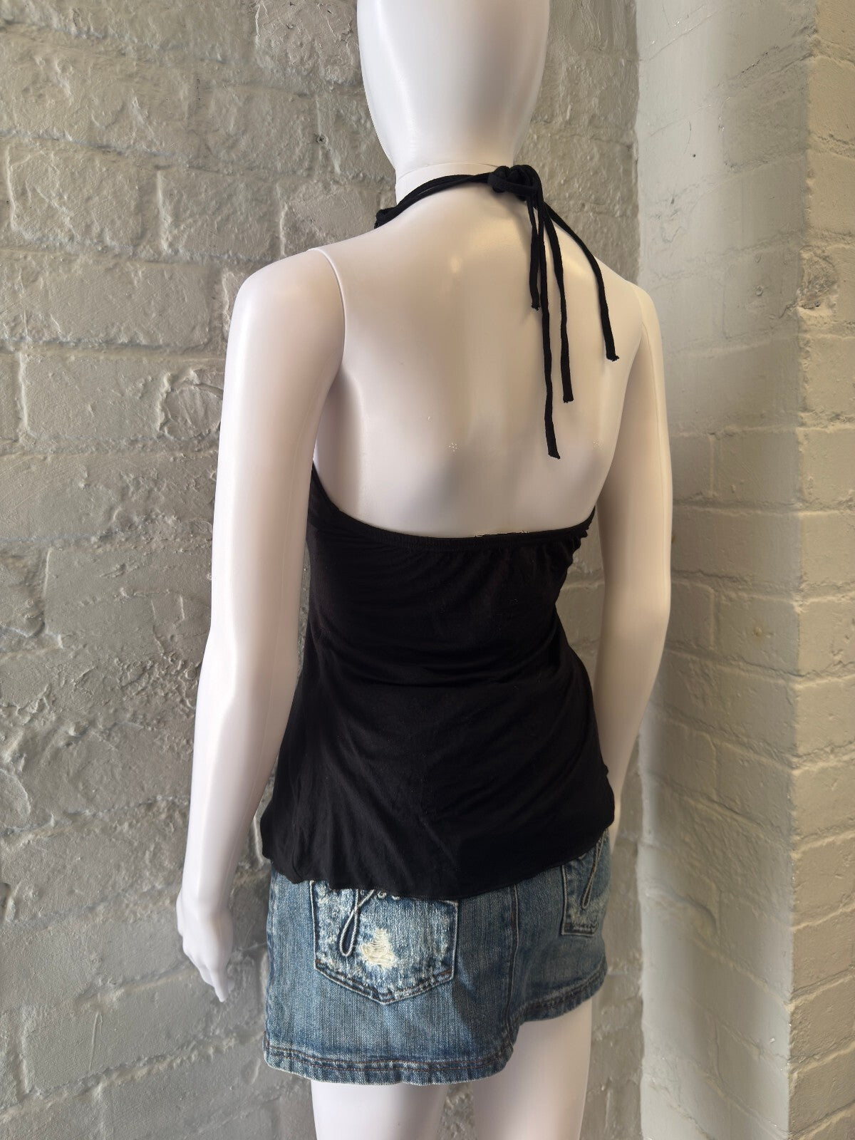 2000s Black Halter Neck Beaded Top