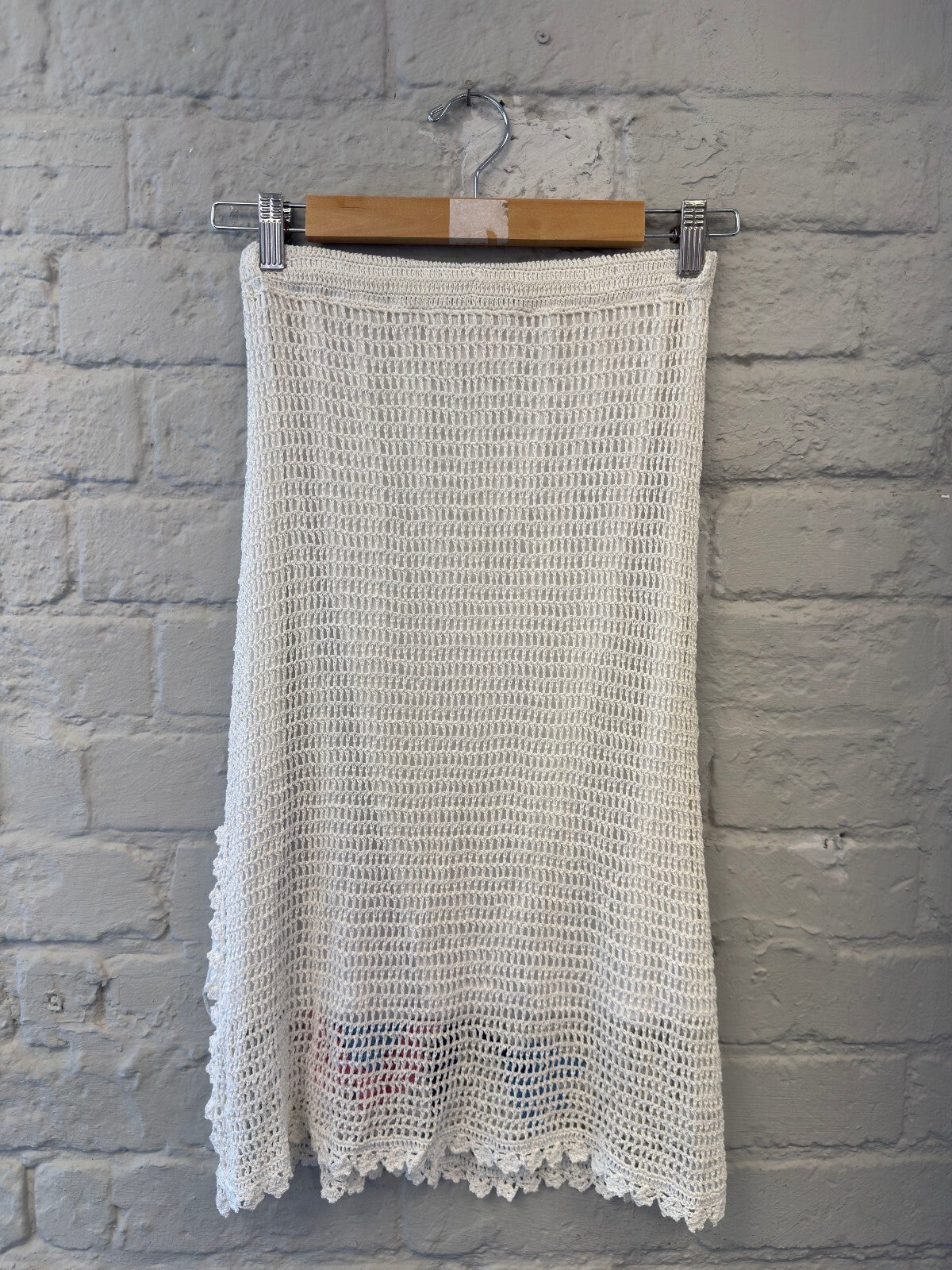 Crochet White Skirt with Floral Embroidery