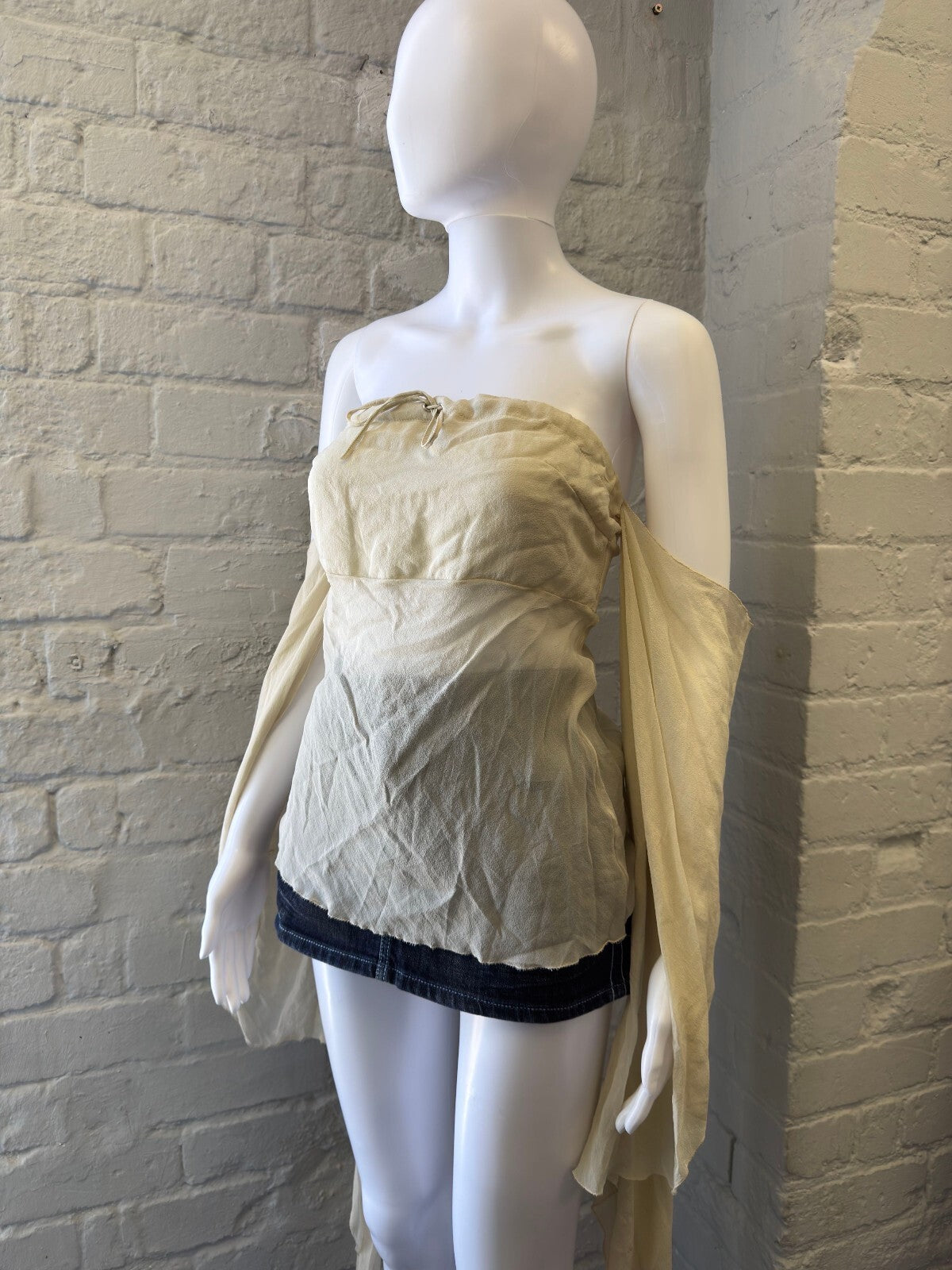 AnnaRita n Strapless Cream  Top with Draped Sleeves