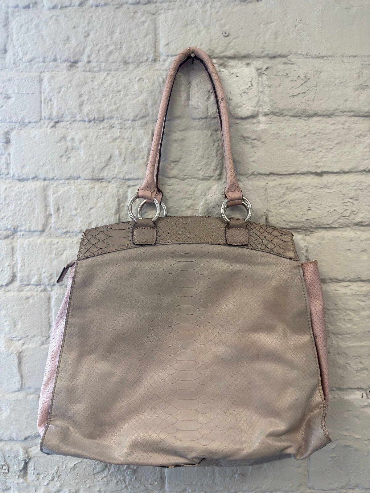 Guess Pink and Beige Textured Tote Bag