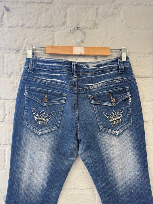 Y2K Blue Denim Jeans with Embellished Pockets