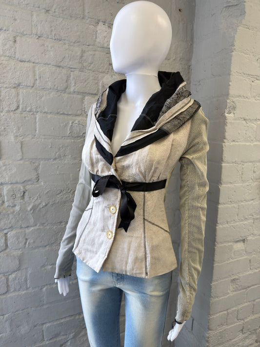 Italian Beige and Black Fitted Blazer Jacket