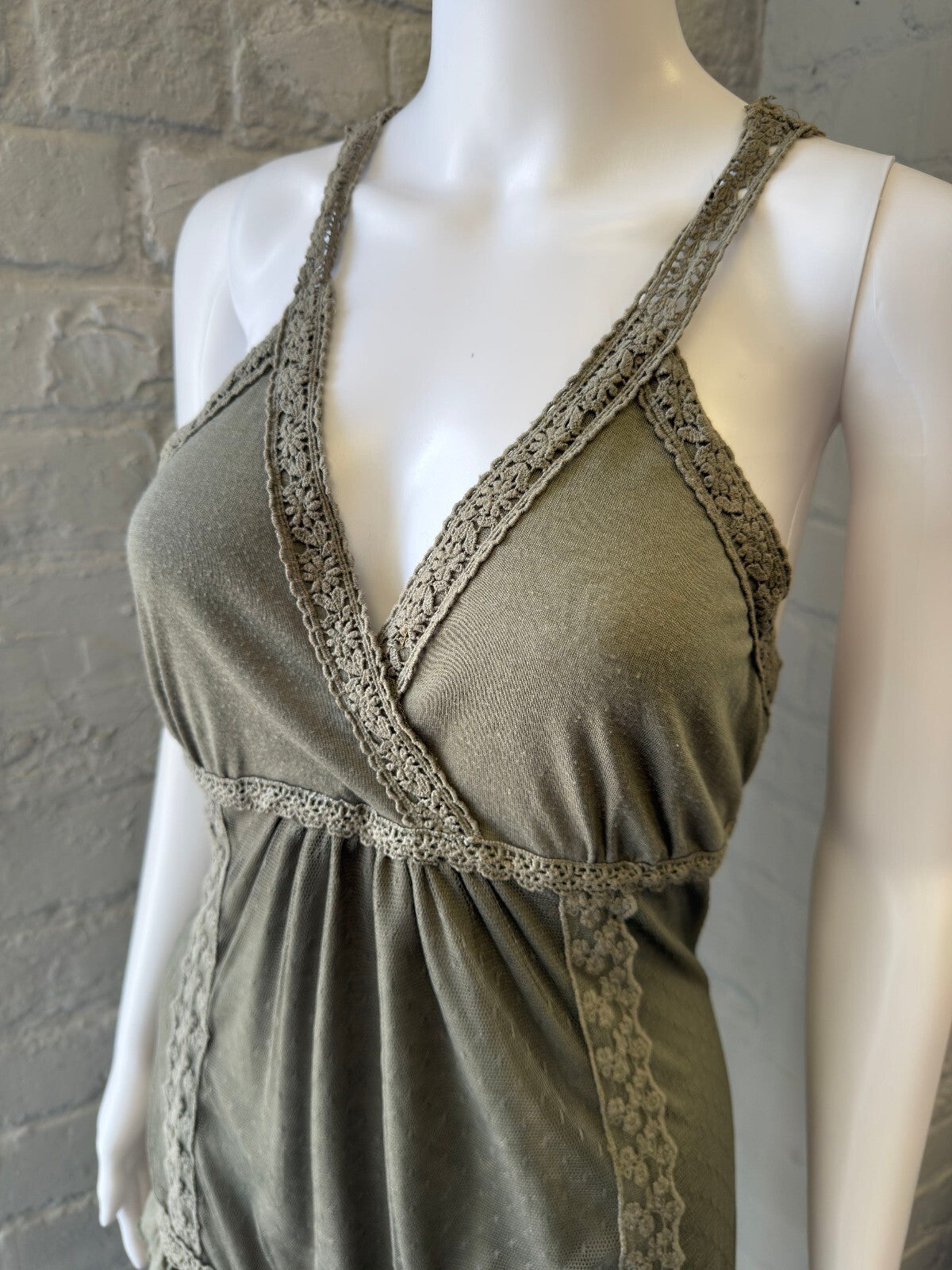 Olive Green Lace Detail Dress
