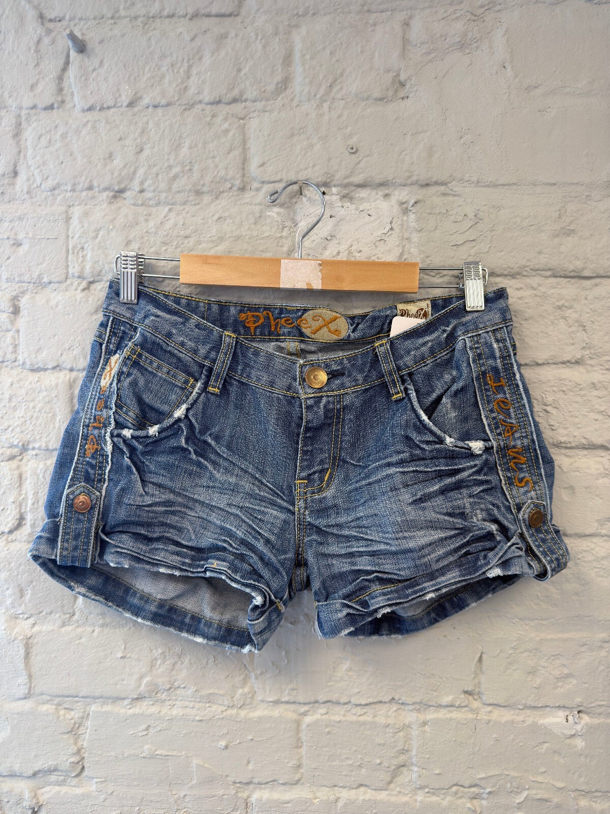 Pheex Blue Denim Shorts with Embroidered Side Detail