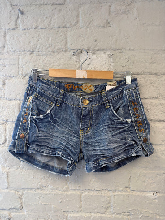 Pheex Blue Denim Shorts with Embroidered Side Detail