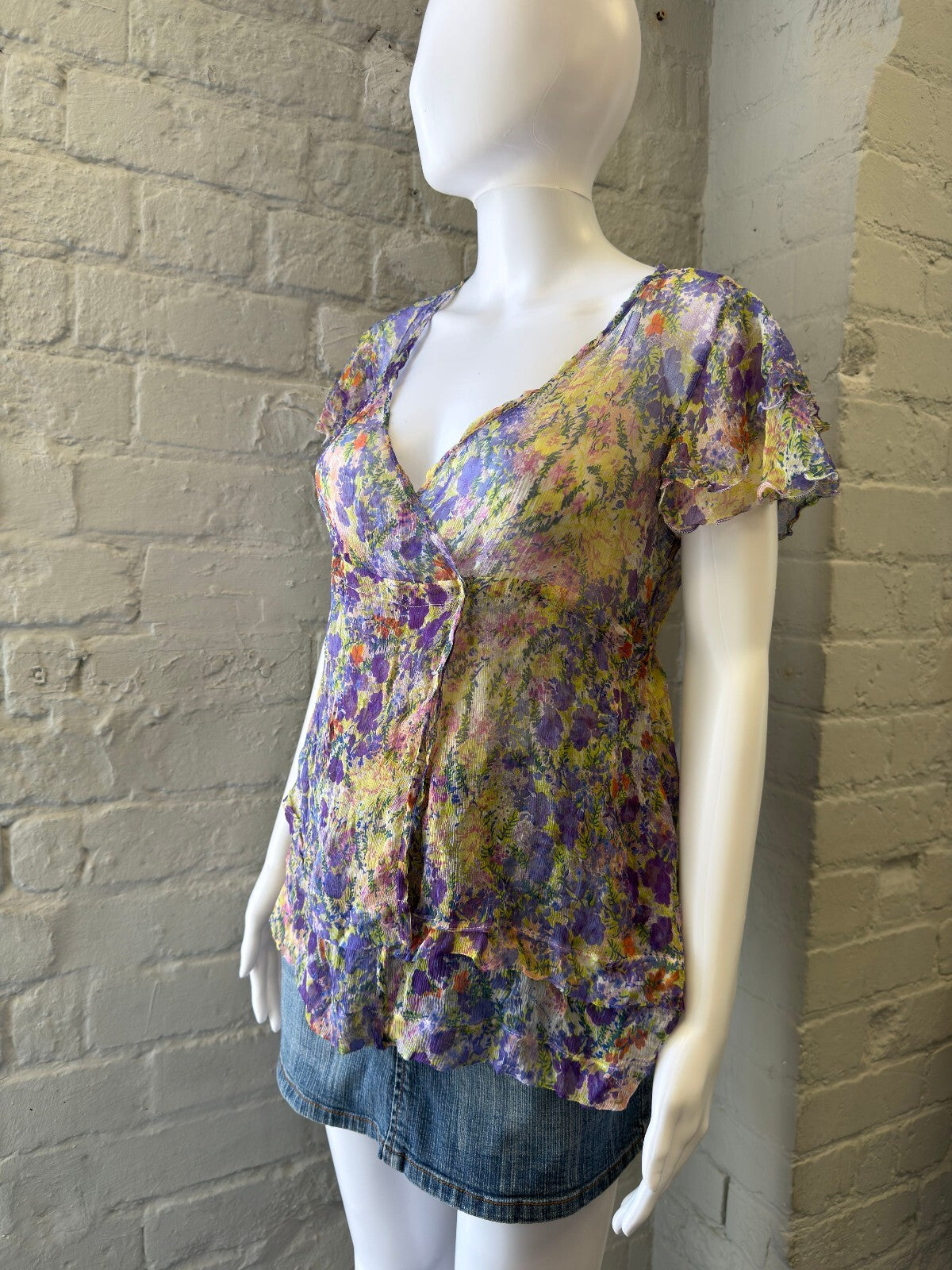 Floral Sheer Silk Wrap Blouse