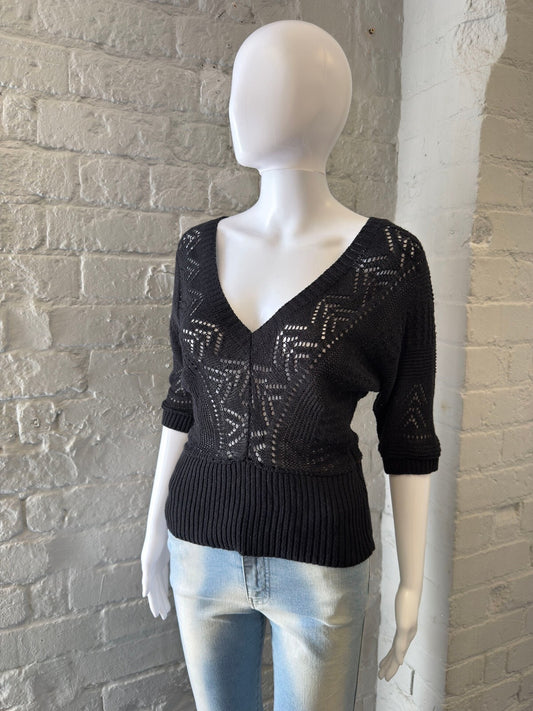 2000s Black Knitted V-Neck Jumper