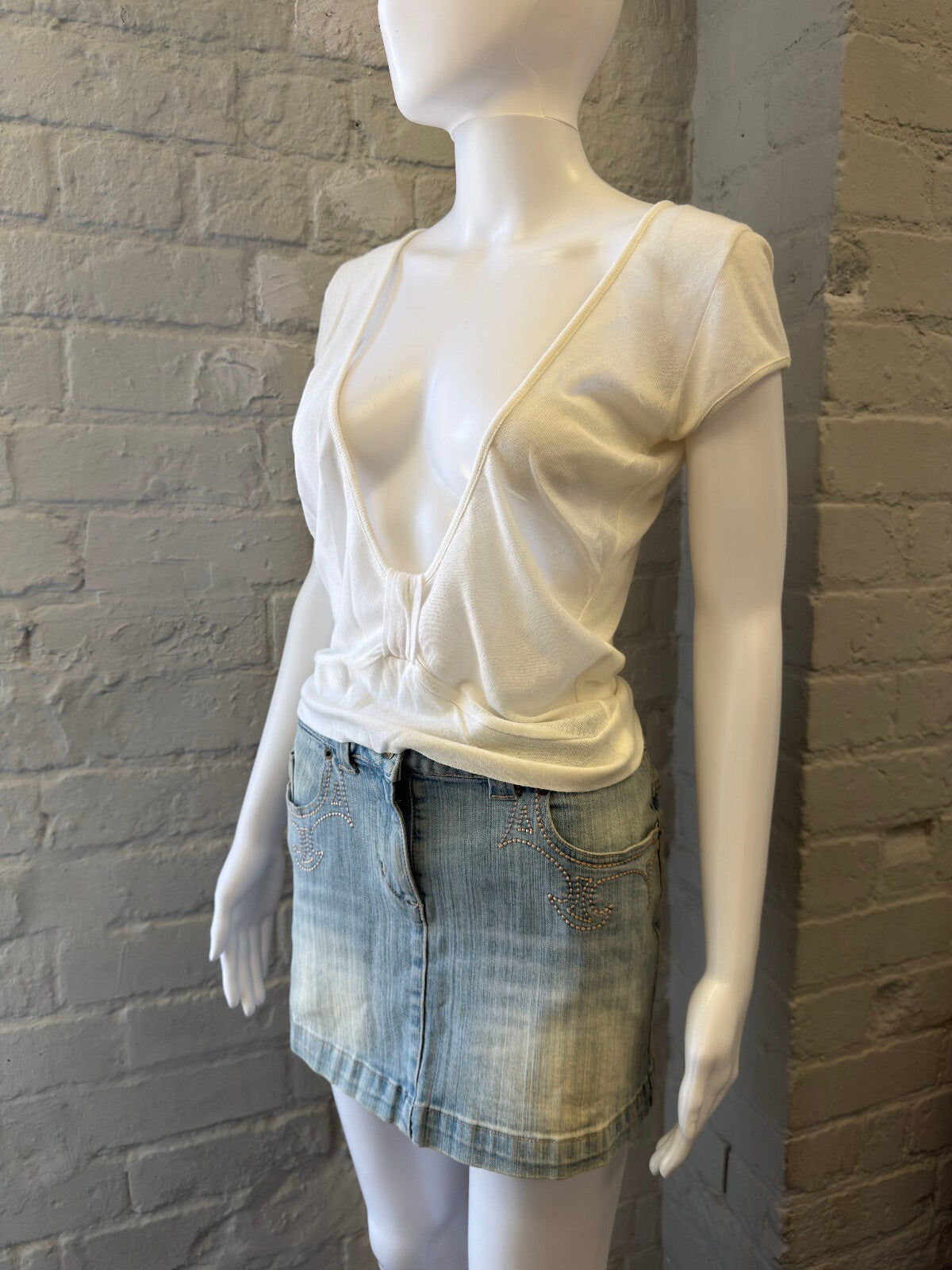 Light Blue Denim Mini Skirt with Lining Detail