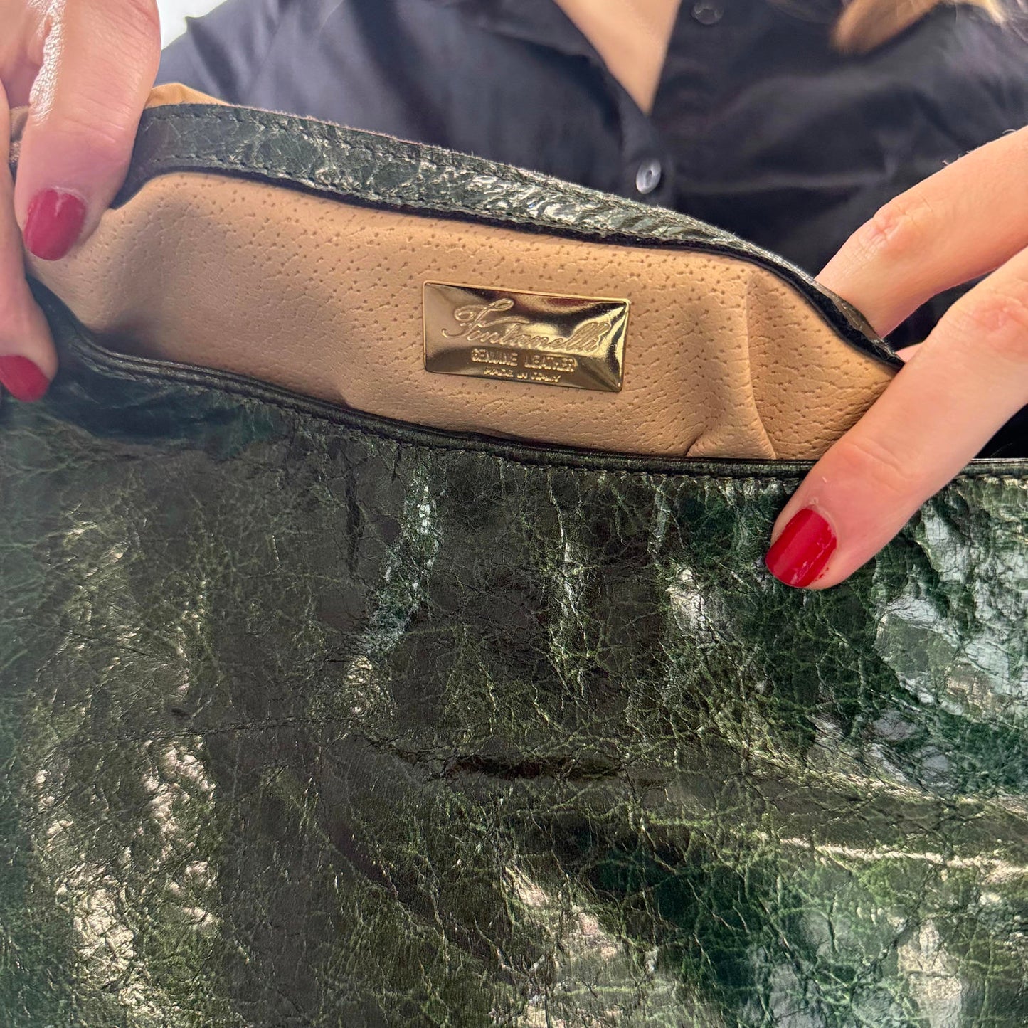 Fontanelli Green Shiny Leather Women's Handbag