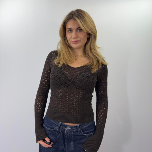 Vintage Brown Long Sleeve Knit Top- SIZE M