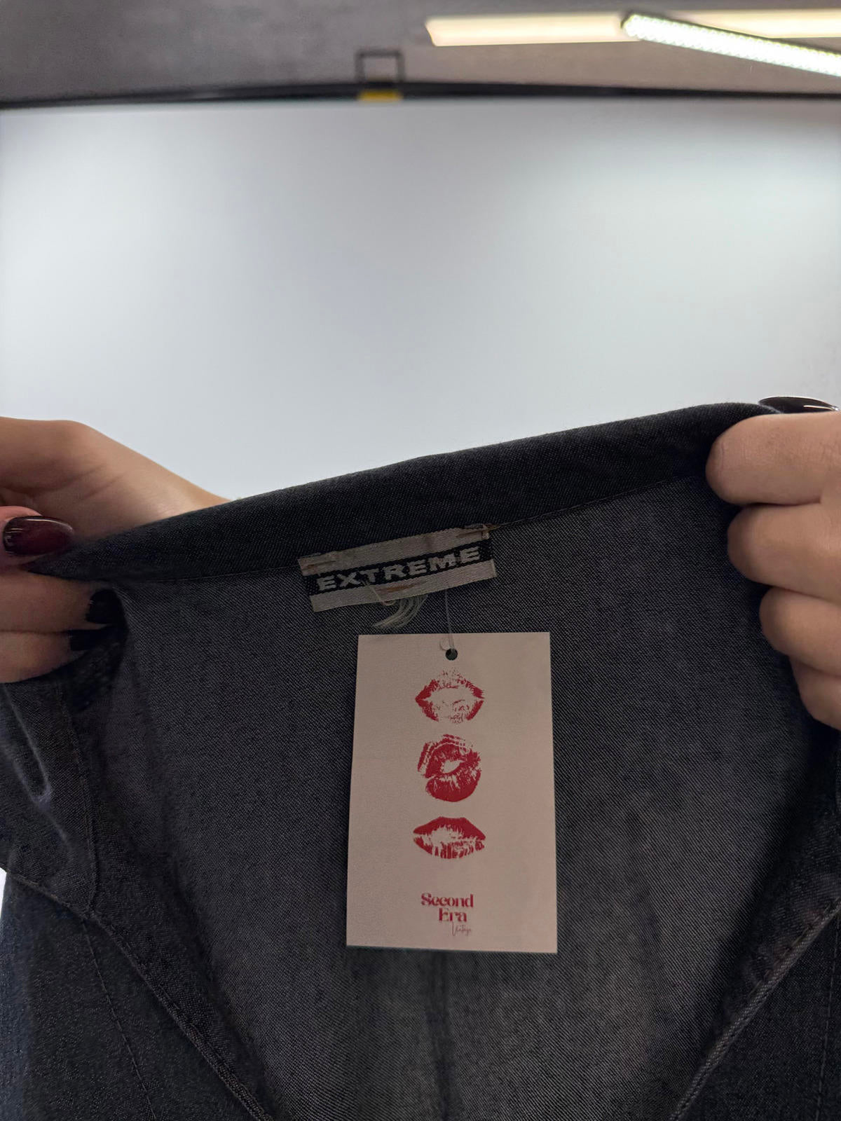 Extreme Women's 90s Dark Denim Zip-Up Top- SIZE L