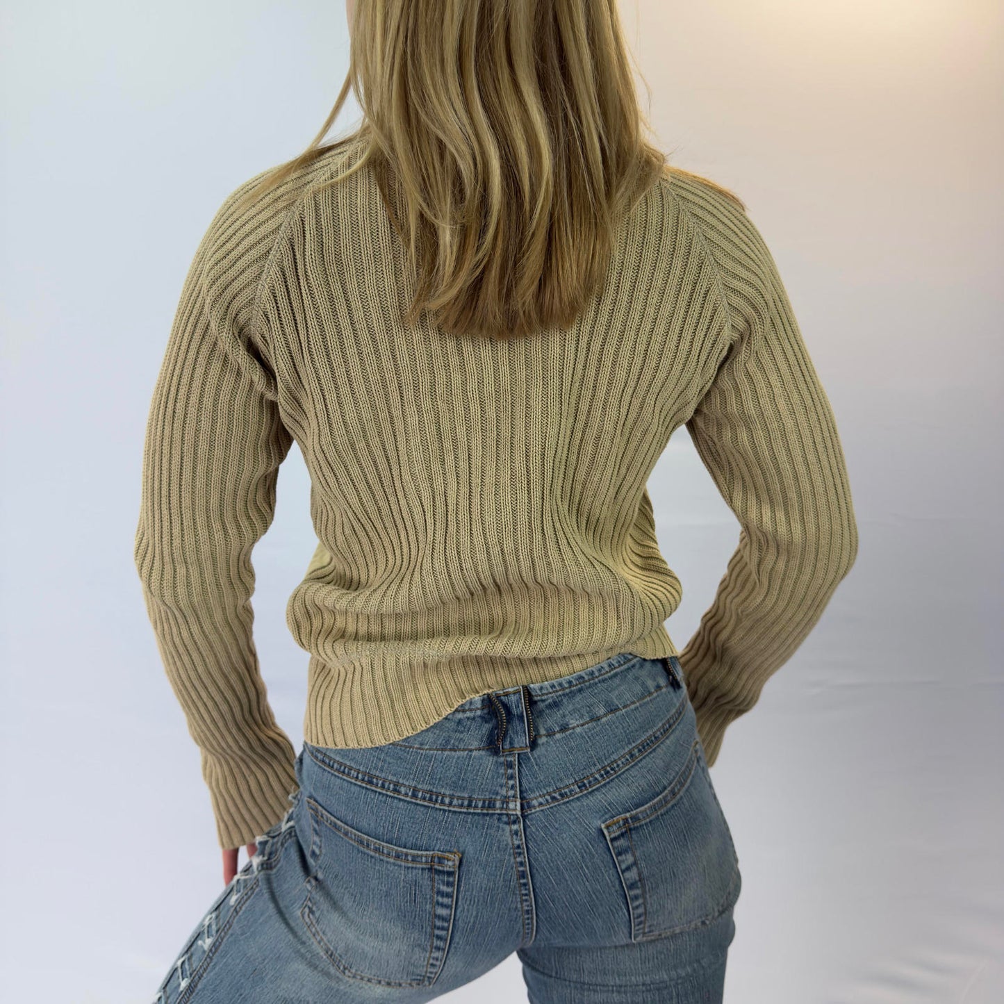 Mixtillo Beige Full Zip Knit Sweater- SIZE 12